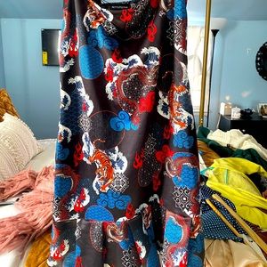 Dragon print cow neck slip dress